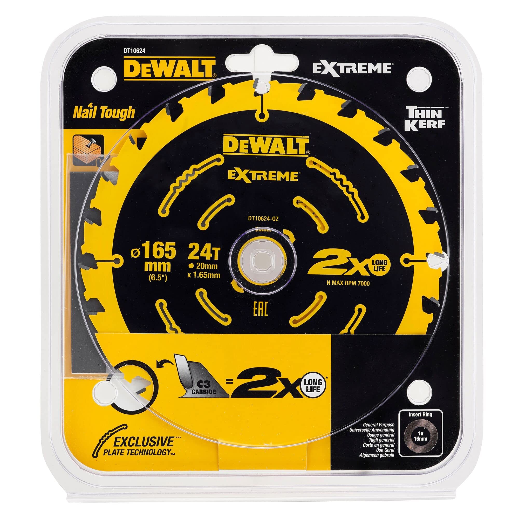 DeWALT DT10624 EXTREME fűrészlap. 165 x 20 mm. 24 fogú